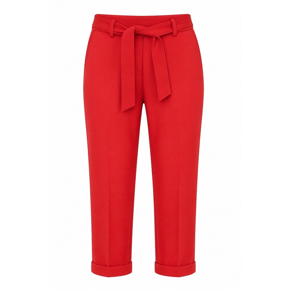 LOFT Red Tie Waist Cropped Trousers Cuffed Hem Dress Pants Size 10